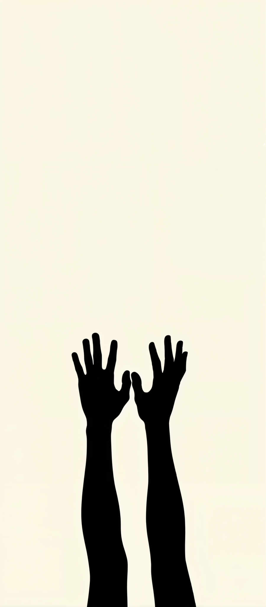 The image presents a striking black and white composition. Two hands their fingers spread wide dominate the frame. The hands are positioned in such a way that they appear to be reaching towards each other creating a sense of connection or interaction. The background is a stark white which contrasts sharply with the black hands emphasizing their presence. The art style is minimalist with the focus being on the hands and their interaction. This image could be interpreted as a symbol of unity or communication.