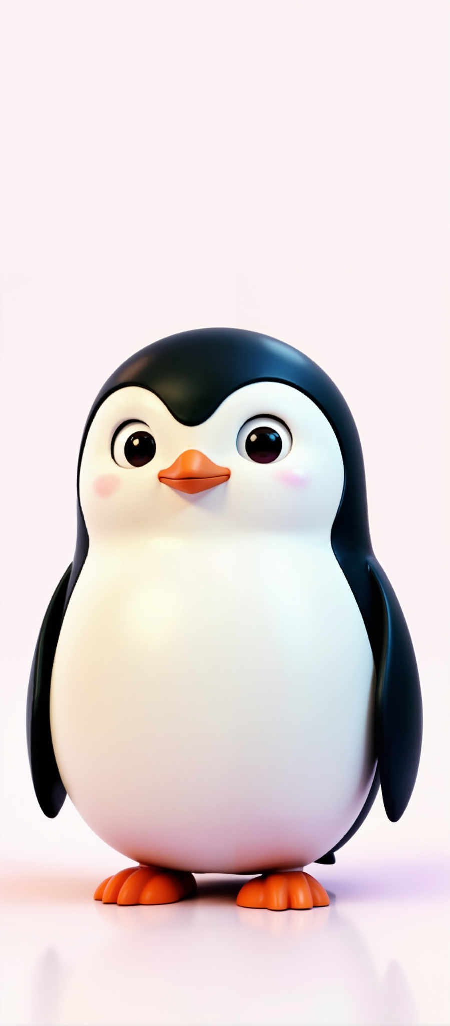 A heartwarming close-up of a charming penguin, its round body and fluffy appearance inviting warmth. The penguin's expressive eyes gaze directly at you, creating an intimate connection. Its soft, downy feathers and gentle demeanor evoke a sense of comfort and joy. The penguin's vibrant orange feet and beak add a pop of color, contrasting beautifully against its pristine white plumage. This endearing creature embodies the essence of innocence and playfulness, sure to bring a smile to anyone who sees it.