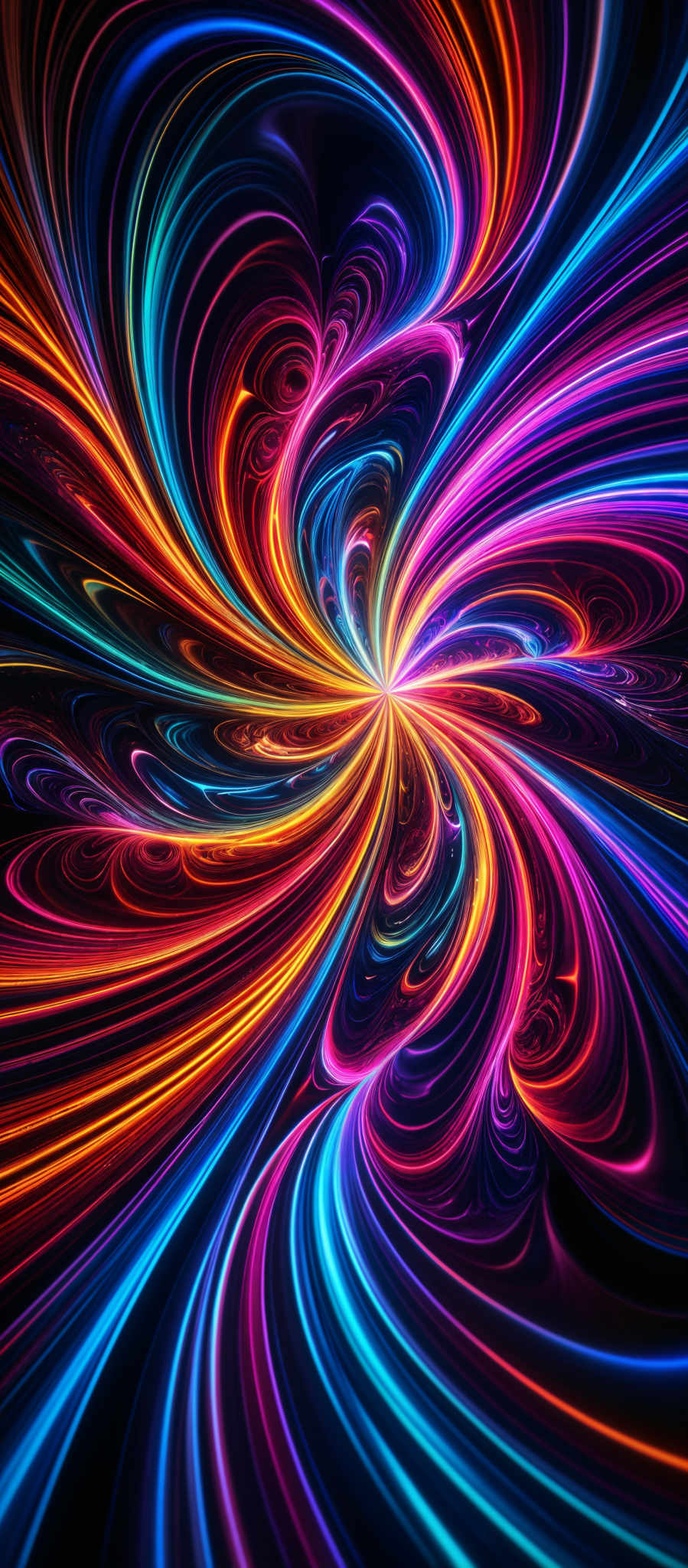 The image showcases a vibrant and dynamic swirl of colors. The predominant colors are shades of blue, pink, orange, and yellow. These colors are intertwined in a spiral pattern, creating a visually striking and mesmerizing effect. The swirls are intricate, with each color transitioning smoothly into the next, giving the image a fluid and dynamic appearance.