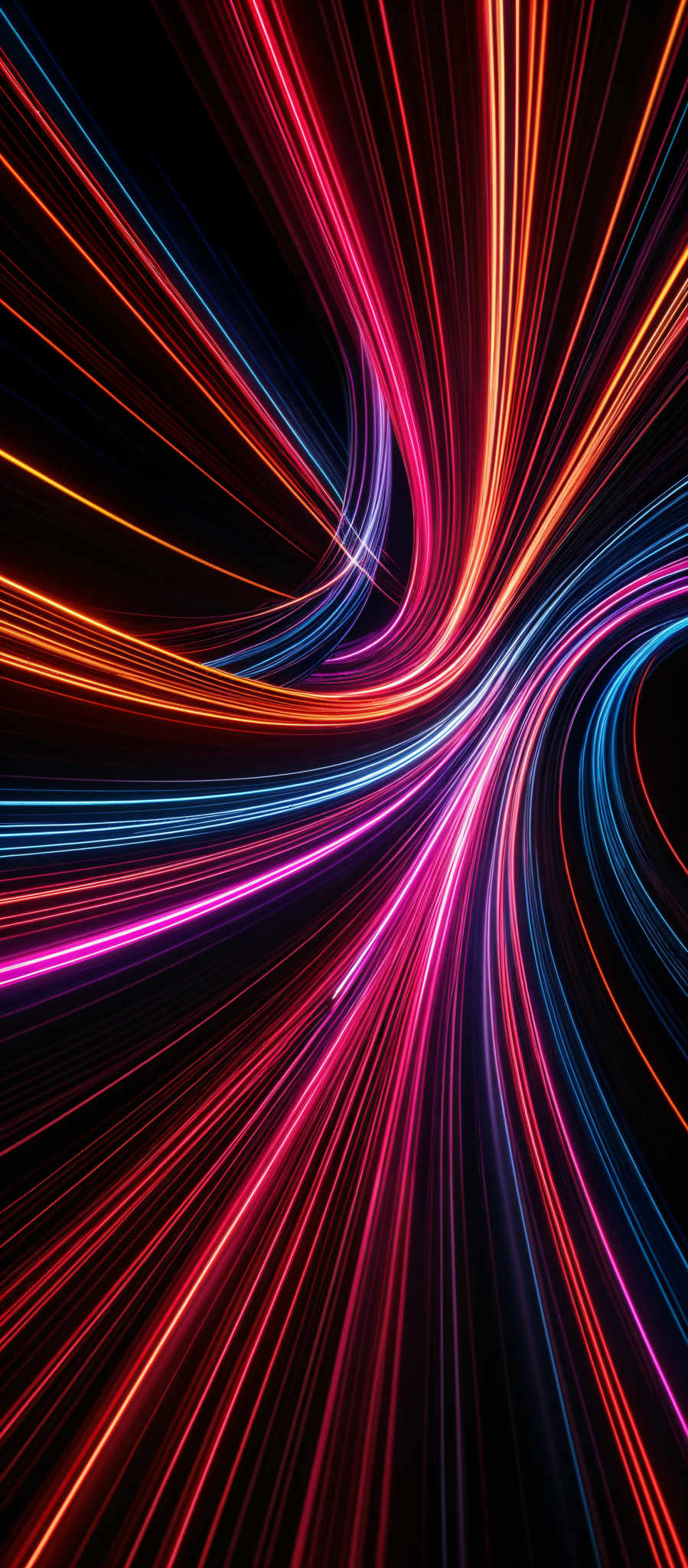 The image showcases vibrant streaks of light in a swirling pattern. The colors range from deep reds and oranges to bright blues and purples. The shapes are curved and spiral, creating an illusion of motion and energy. The overall effect is reminiscent of high-speed photography capturing the path of light, possibly representing a dynamic and fast-paced environment or concept.