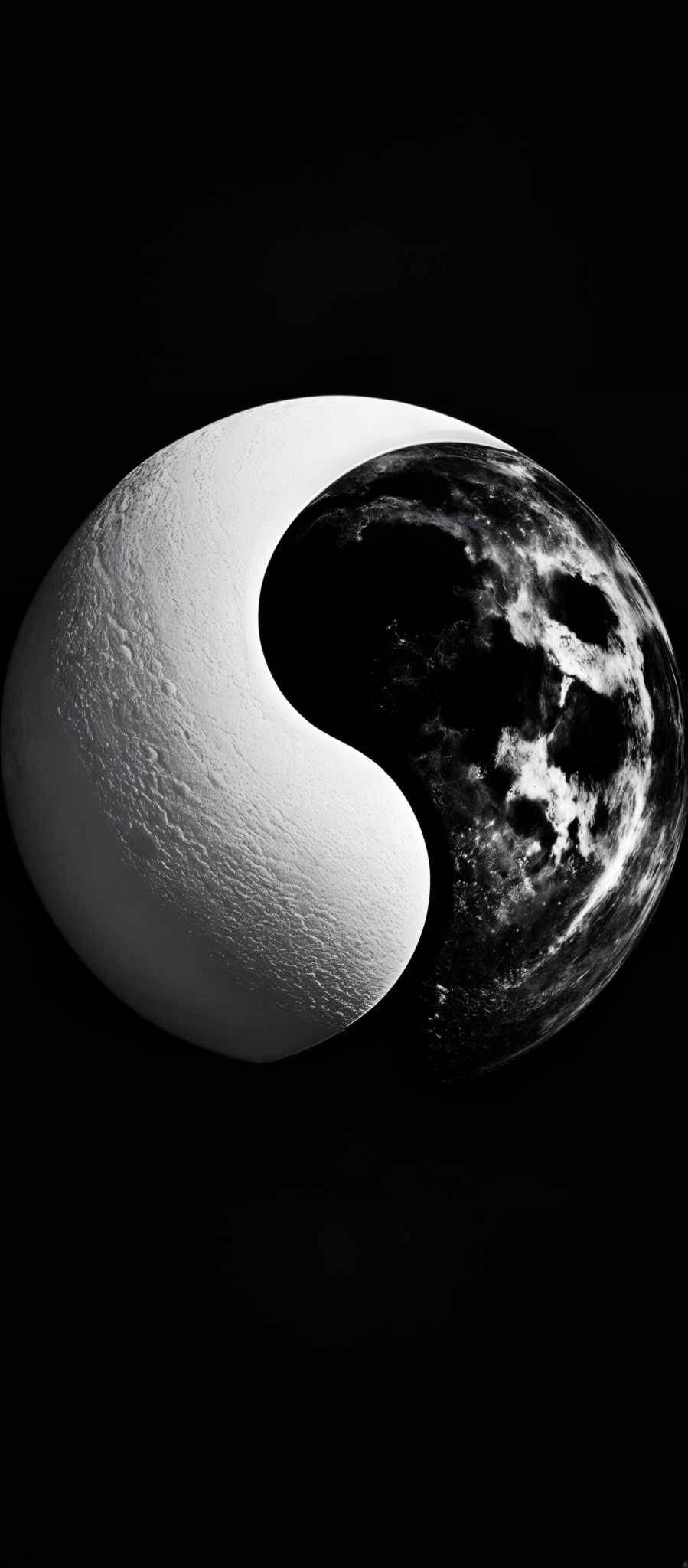 The image showcases two celestial bodies, seemingly representing the moon and a planet. The moon appears on the left side, exhibiting a smooth, cratered surface with varying shades of gray. The planet on the right side has a more intricate and detailed surface, displaying a myriad of craters, valleys, and mountainous regions. The contrast between the two bodies is stark, with the moon's simplicity juxtaposed against the planet's complexity.