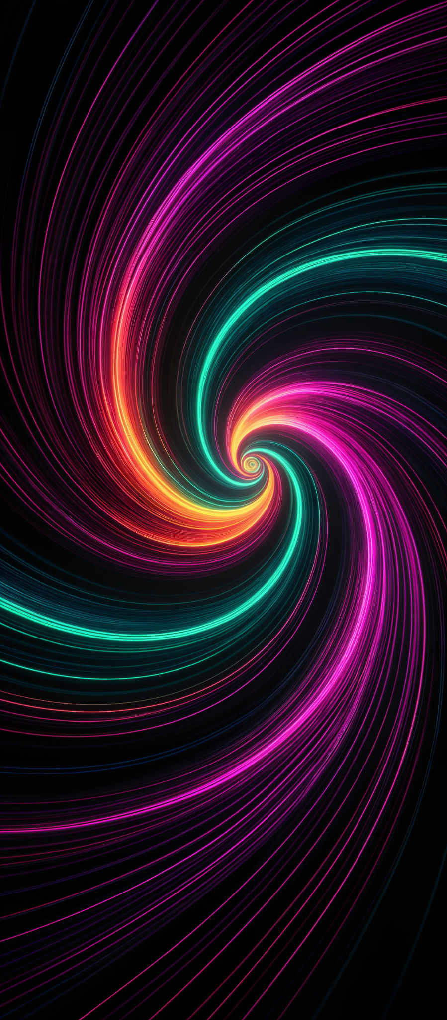 The image showcases a vibrant and mesmerizing swirl of colors. The predominant colors are shades of pink, blue, and orange. The swirl is centrally oriented, resembling a vortex or a whirlpool, with the colors radiating outwards in a spiral pattern. The lines are smooth and appear to be digitally rendered, giving the image a dynamic and fluid appearance.