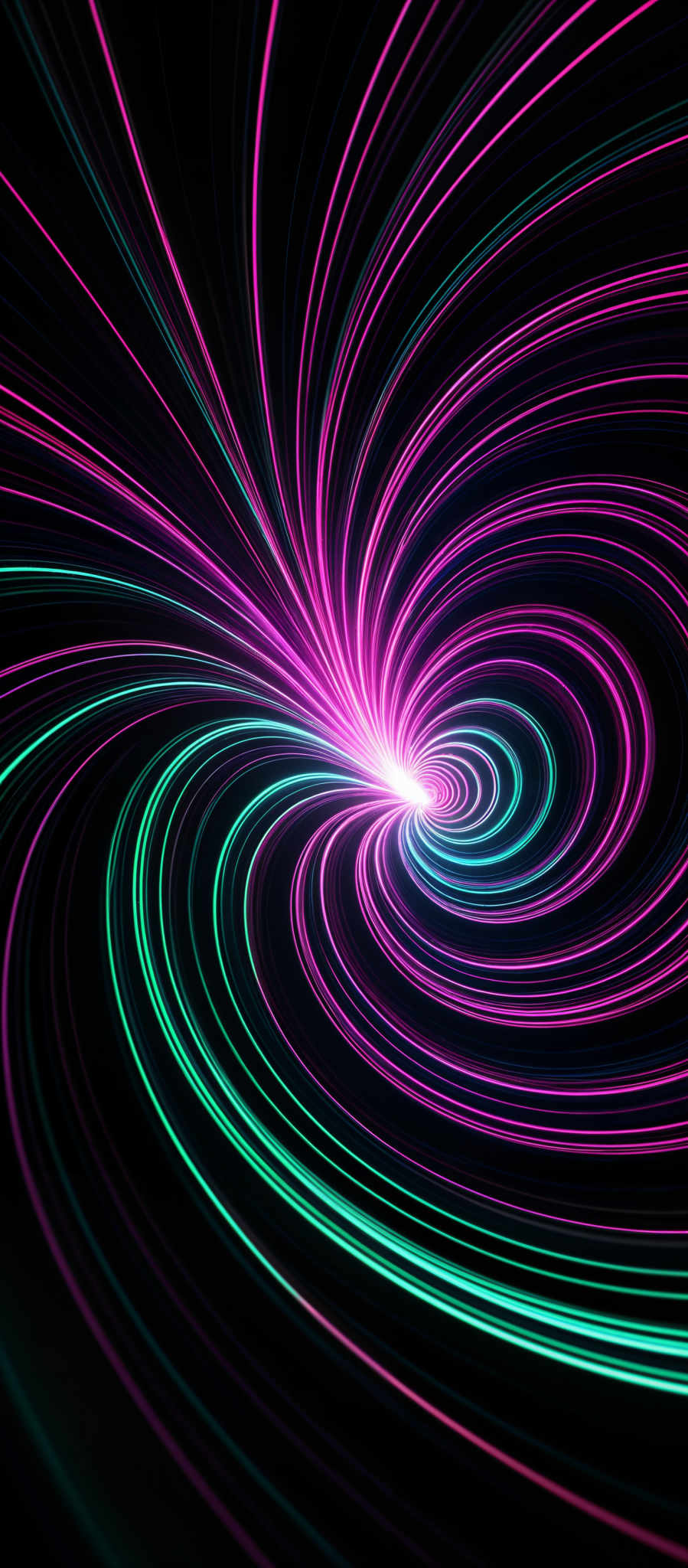 The image showcases a vibrant and dynamic swirl of colors. The predominant colors are shades of pink, blue, and green. The swirls are concentric, radiating outwards from a central point, creating an effect reminiscent of a vortex or a whirlpool. The lines are smooth and curved, giving a sense of motion and energy. The overall design is abstract, emphasizing the interplay of colors and forms.