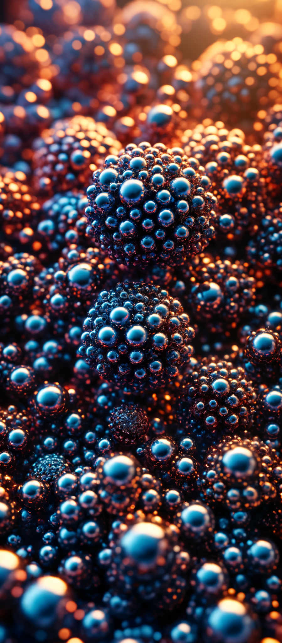 A close up of a cluster of blue and black spheres.