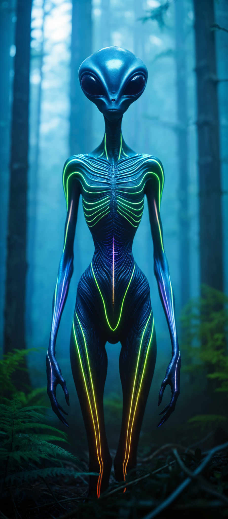 A digital human figure with a blue and green body and arms.