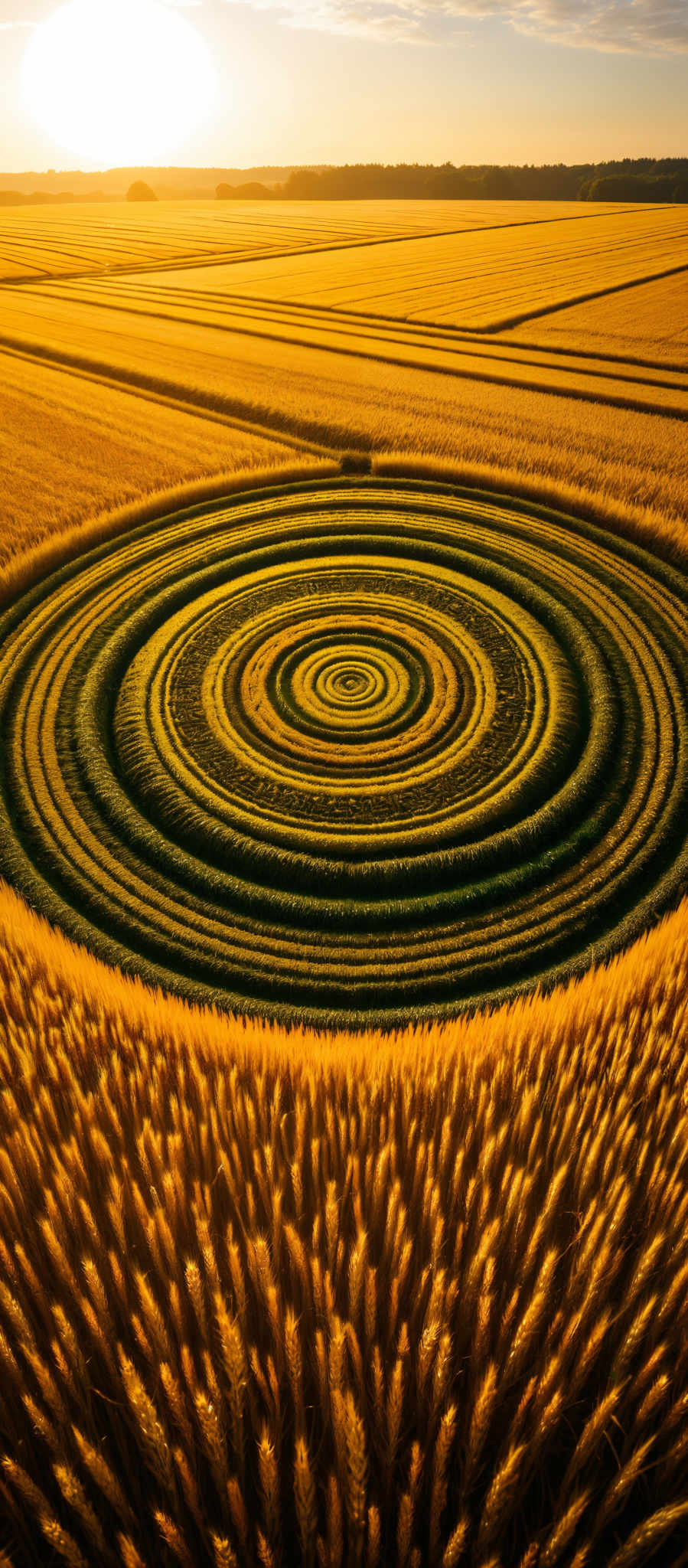 A spiral pattern of yellow and orange lines.