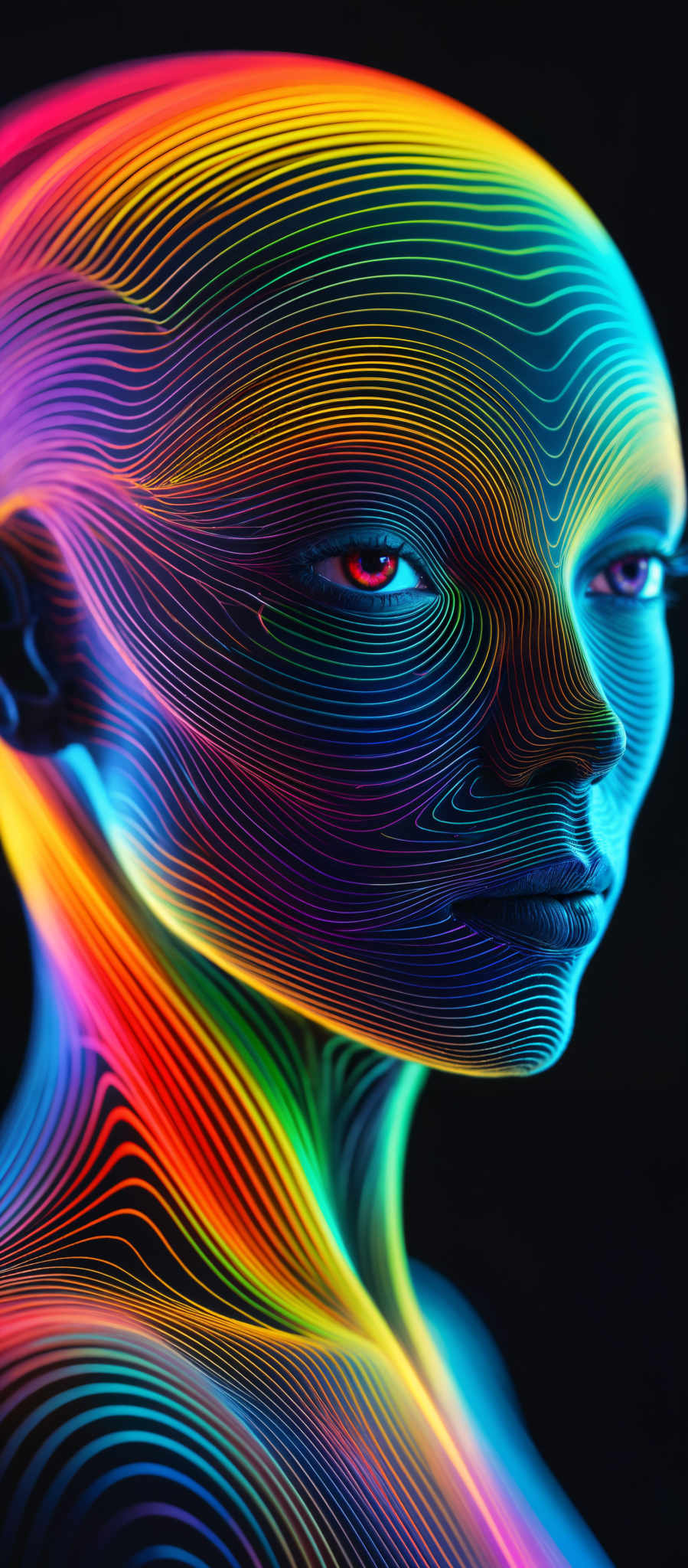 A colorful abstract image of a woman's face.