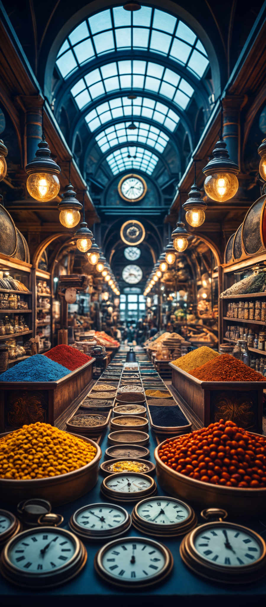 A market with a variety of spices and herbs.