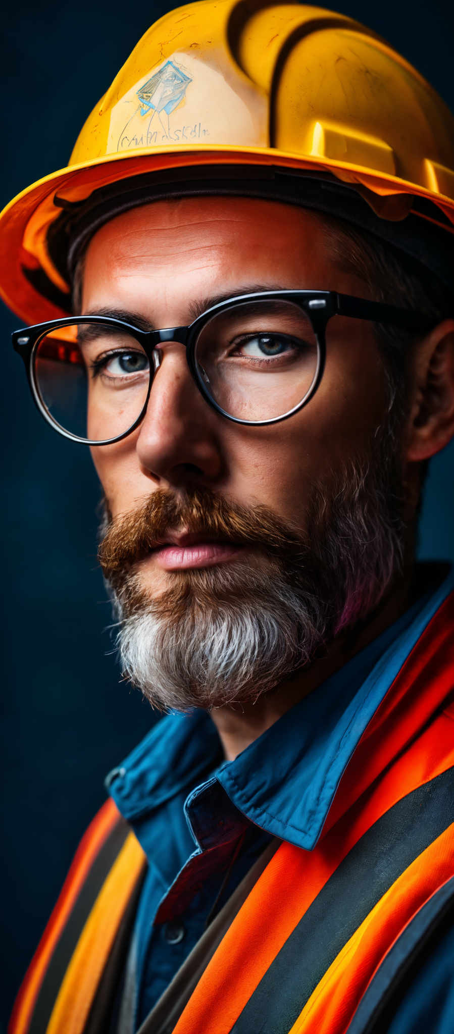 A man with a beard and glasses is wearing a red jacket.