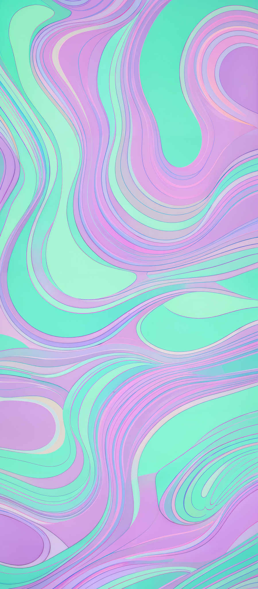 The image showcases a vibrant and intricate pattern of swirling lines and shapes. The predominant colors are shades of pink, blue, and green, with each color seamlessly blending into the next. The swirls are wavy and flowing, creating a sense of movement and fluidity. The overall design gives an impression of a marbled or agate texture, reminiscent of the patterns found in natural stone formations.