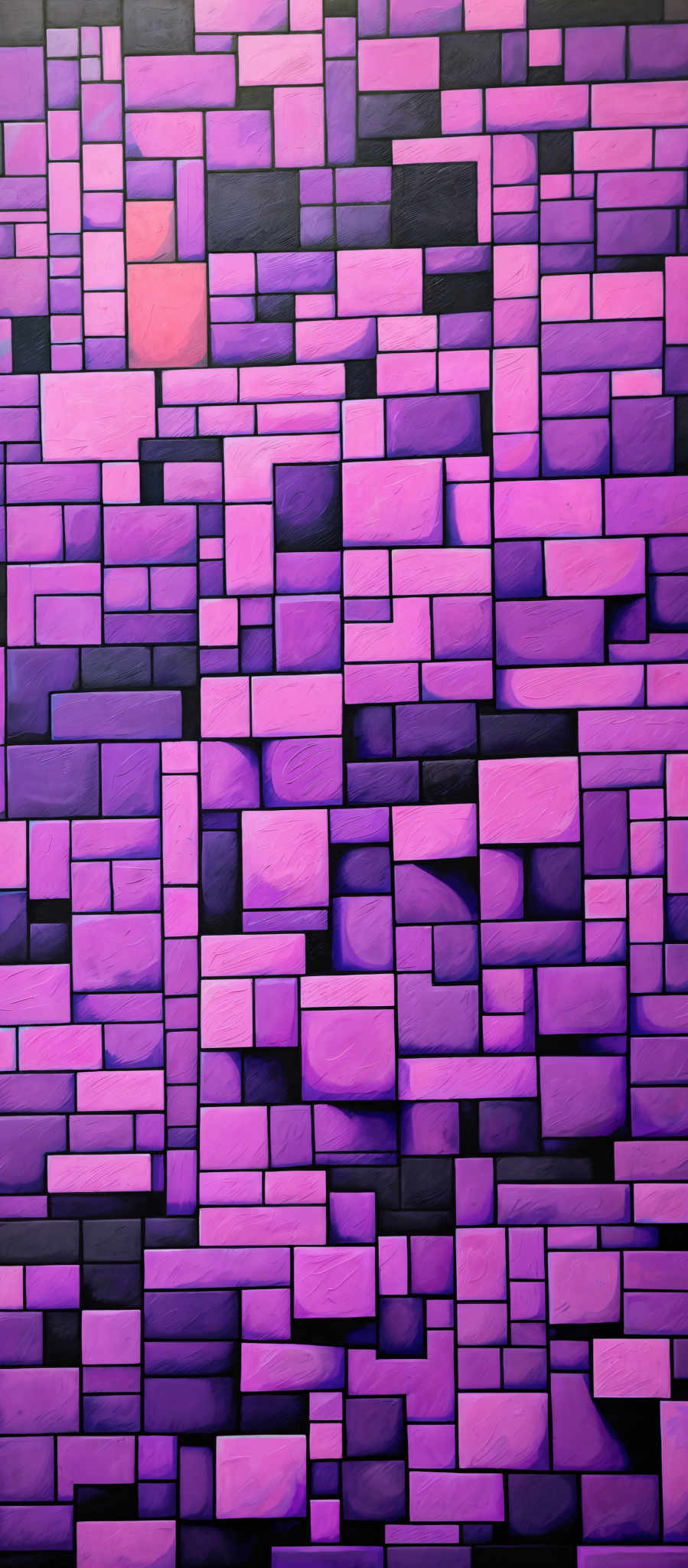 The image showcases a series of rectangular blocks arranged in a grid-like pattern. Each block is filled with varying shades of purple, ranging from light to dark. There's also a distinctive red block situated amidst the purple ones, which stands out due to its contrasting color.