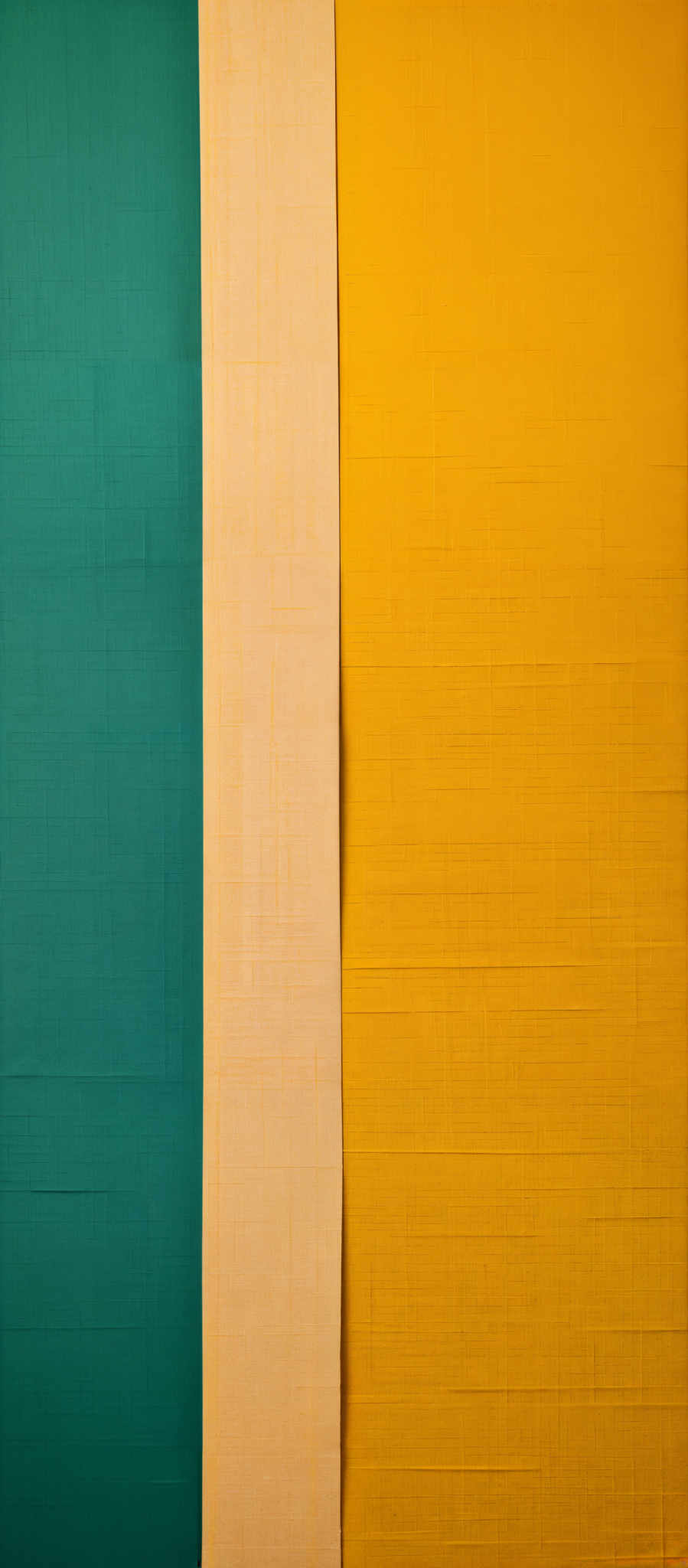 The image showcases a vertical split of three distinct colors. On the left side, there's a deep teal color with a textured appearance. In the center, there is a vertical white stripe that is evenly spaced from the teal and yellow sides. On both the right and left sides of the white stripes, there are yellow sections with a similar textured pattern.