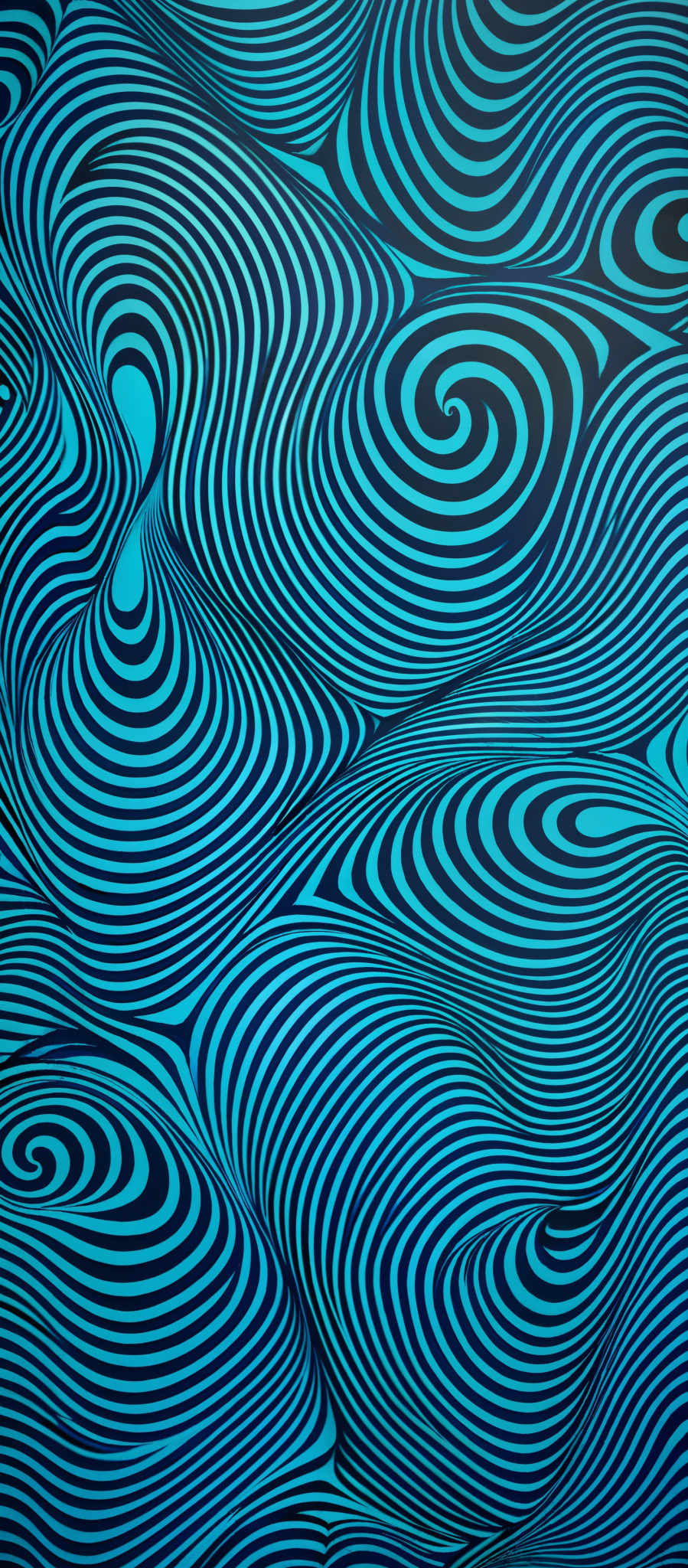 The image showcases a vibrant pattern with swirling lines in varying shades of blue and black. The swirls are intricate and appear to be in a topographical or undulating form, reminiscent of waves or ripples in water. The color palette is predominantly blue, with varying shadows and highlights to give depth and dimension to the design.