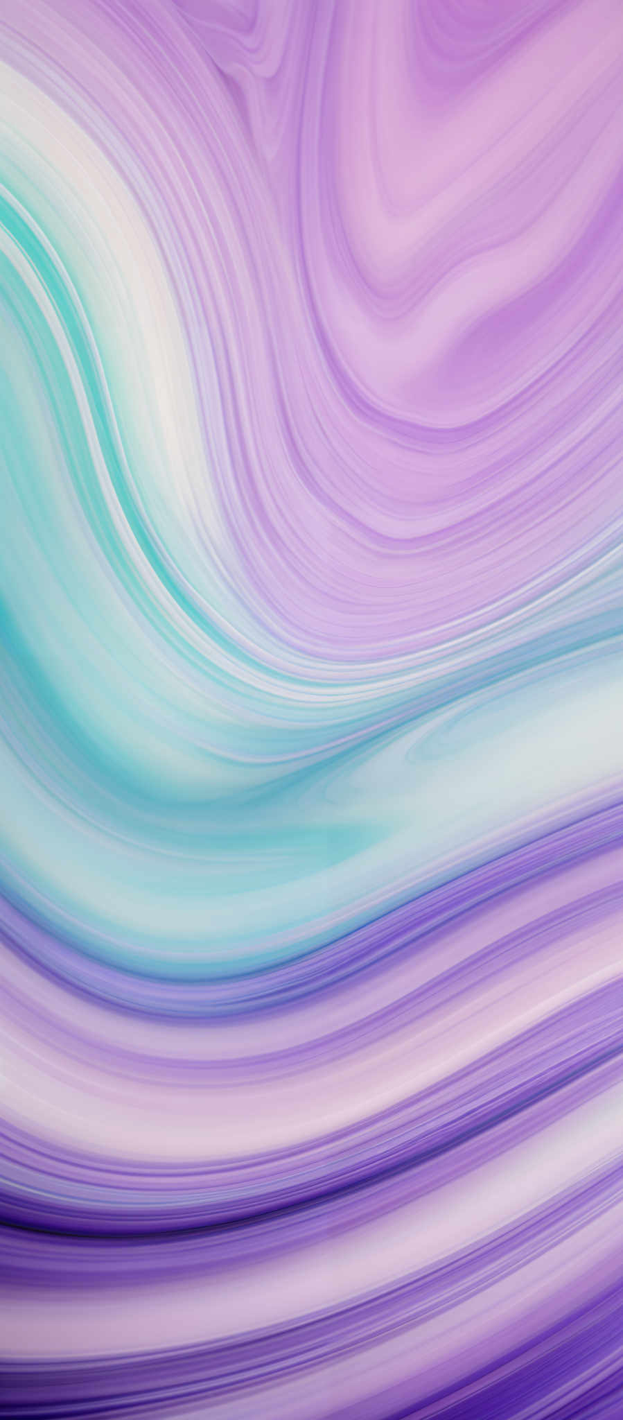 The image showcases a vibrant and dynamic swirl of colors. The dominant colors are shades of purple, teal, and white. The swirls are fluid and wavy, creating a marbled or fluid art effect. The colors transition smoothly from one shade to another, creating an illusion of movement and depth.