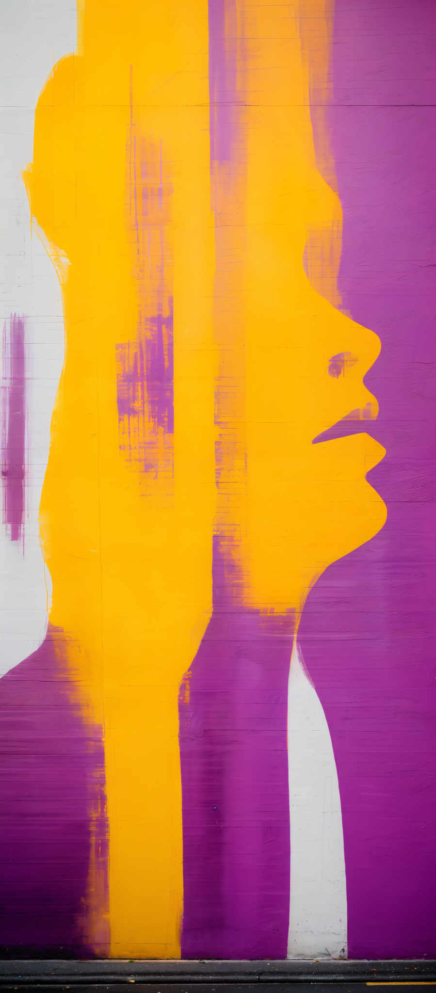 The image showcases a vibrant piece of artwork. The dominant colors are yellow and purple. The artwork features a side profile of a face, predominantly in yellow, with the nose and lips clearly visible. The background is a deep shade of purple, and there are vertical and horizontal brush strokes that add texture and depth to the piece. The overall feel of the artwork is abstract and evokes a sense of emotion.