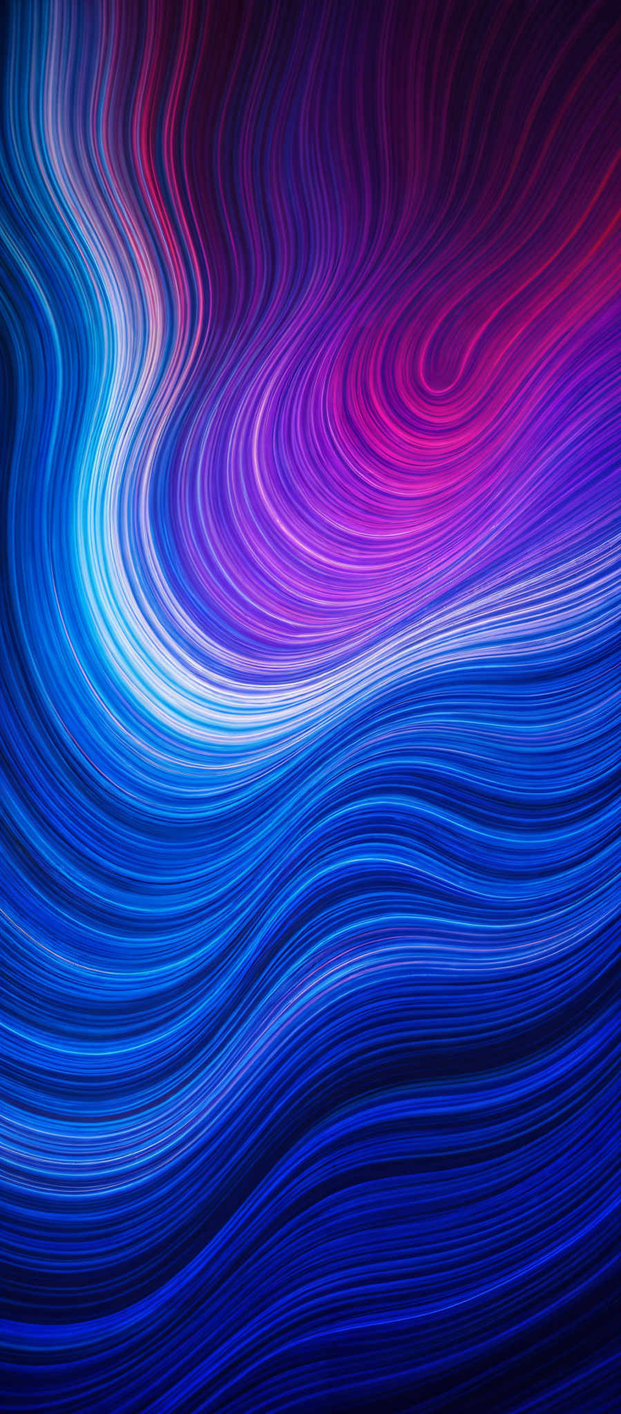 The image showcases a vibrant and dynamic abstract pattern. It features a flow of curved lines that transition from a deep blue at the top to a fiery red at the bottom. The lines are intricately woven, creating a swirling effect that gives the image a sense of movement and fluidity. The color palette is rich, with a mix of cool blues, warm reds, and purples, creating contrast and depth.