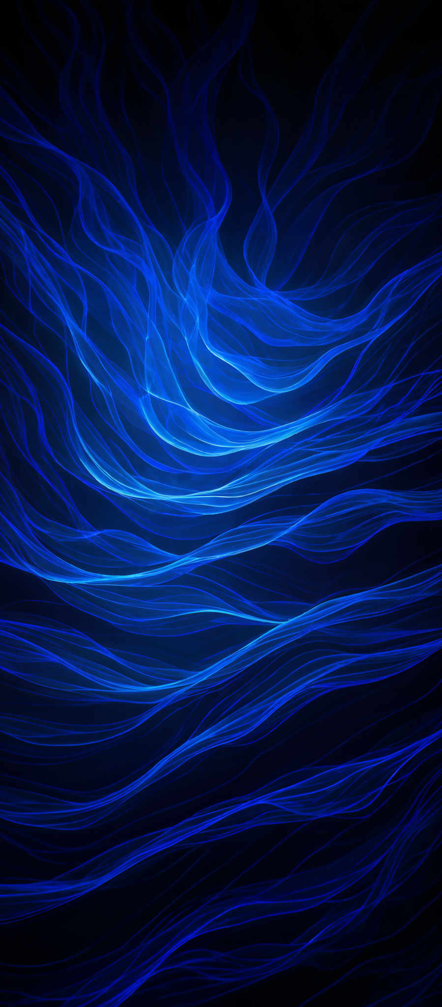 The image showcases a vibrant and dynamic interplay of blue and white swirling patterns against a dark background. The swirls are reminiscent of flowing water or perhaps even smoke, with their wavy and undulating forms. The color palette is dominated by various shades of blue, ranging from deep navy to lighter sky blue, which creates a sense of depth and movement. The intricate details and overlapping patterns give the image a sense-of-motion, as if the swirls were in constant motion.