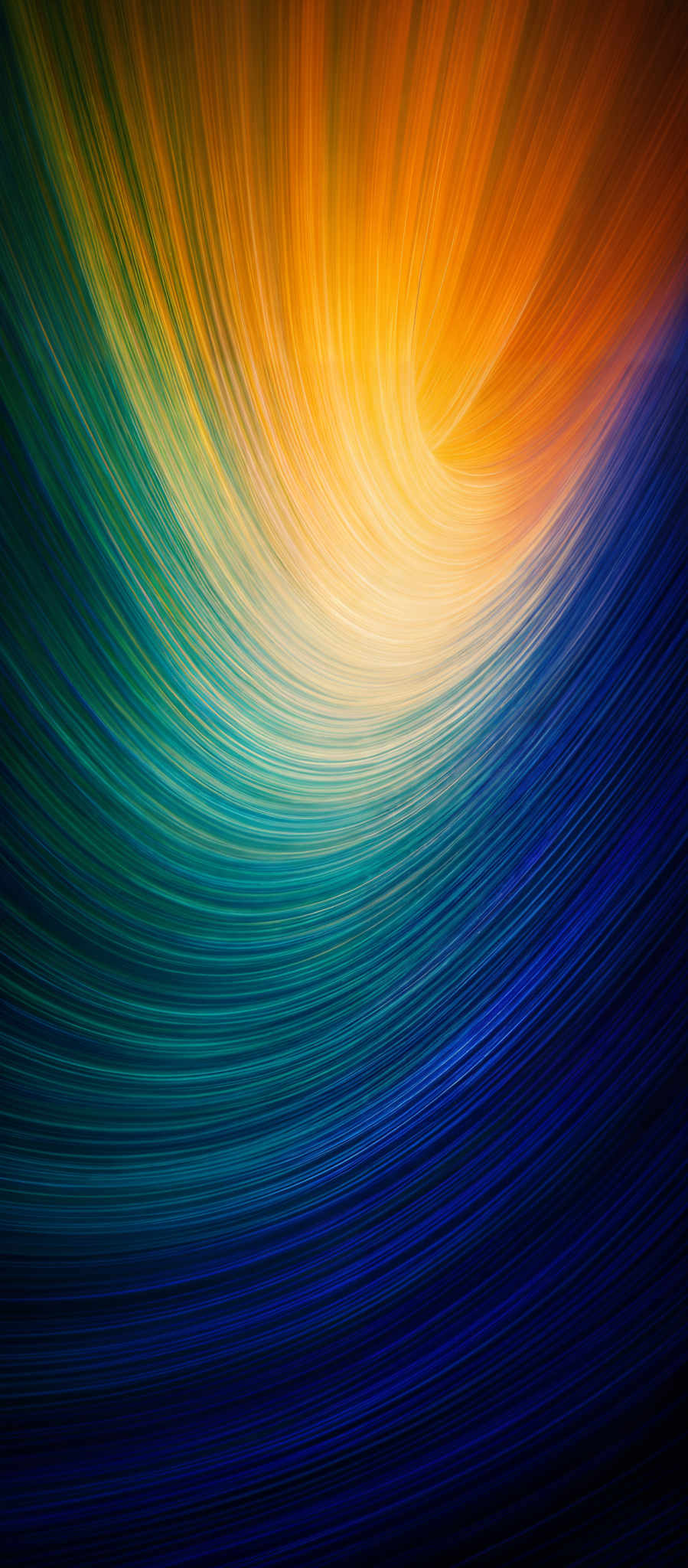 The image showcases a vibrant and dynamic swirl of colors. It starts with a deep blue at the bottom, transitioning into a lighter blue, then into a bright orange, and finally into a fiery red at the top. The swirls are smooth and flowing, giving the impression of motion or the passage of time. The overall shape resembles a vortex or whirlpool, drawing the viewer's eye inwards.