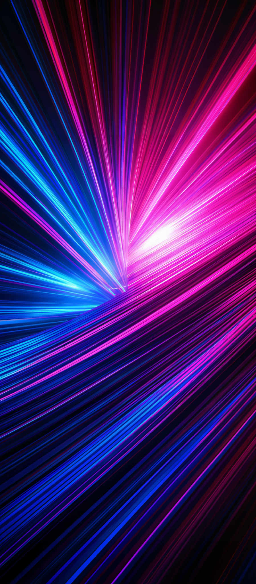 The image showcases a vibrant and dynamic visual of colorful streaks radiating outwards. The colors predominantly include shades of pink, blue, and purple. The streaks are converging towards a central point, creating an effect similar to a burst or explosion. The overall shape is reminiscent of a radial or concentric pattern, with the colors emanating from a central core and spreading outwards in a symmetrical manner.