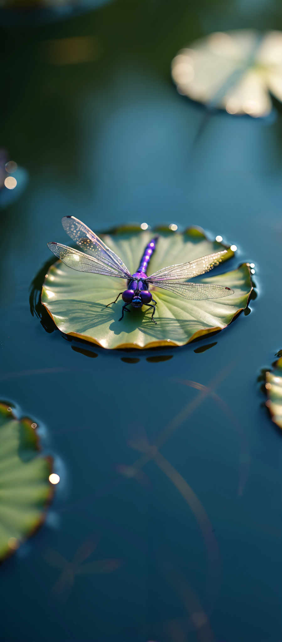 A purple and yellow butterfly is on a green leaf.