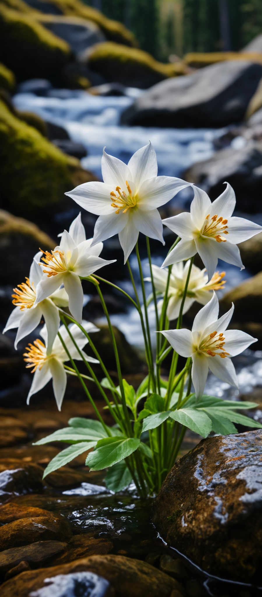 The image shows a group of white flowers with yellow centers.