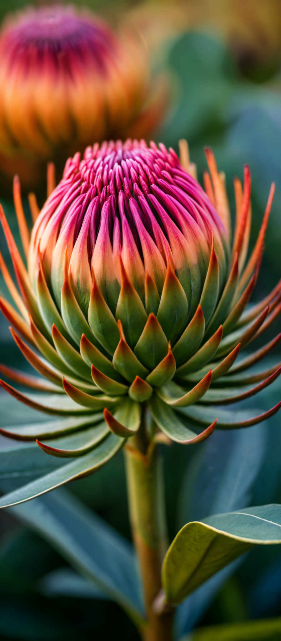 A vibrant flower with a pink center and orange petals.