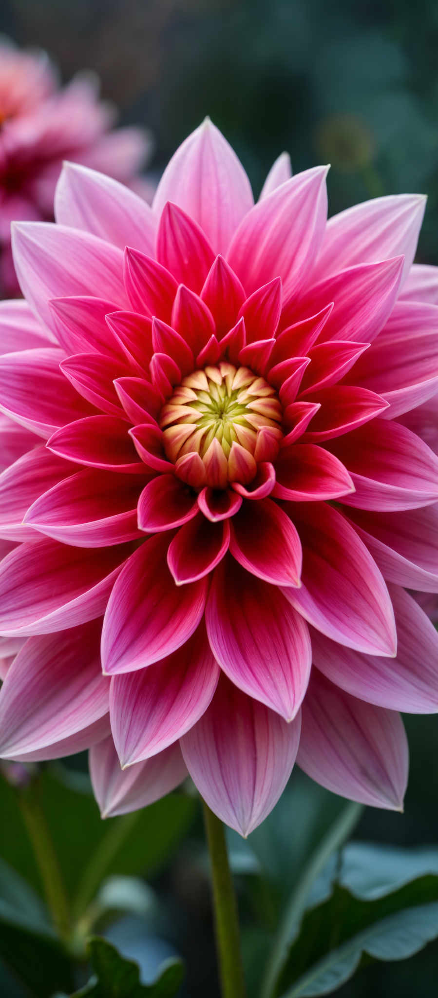 A close up of a pink flower with a yellow center.