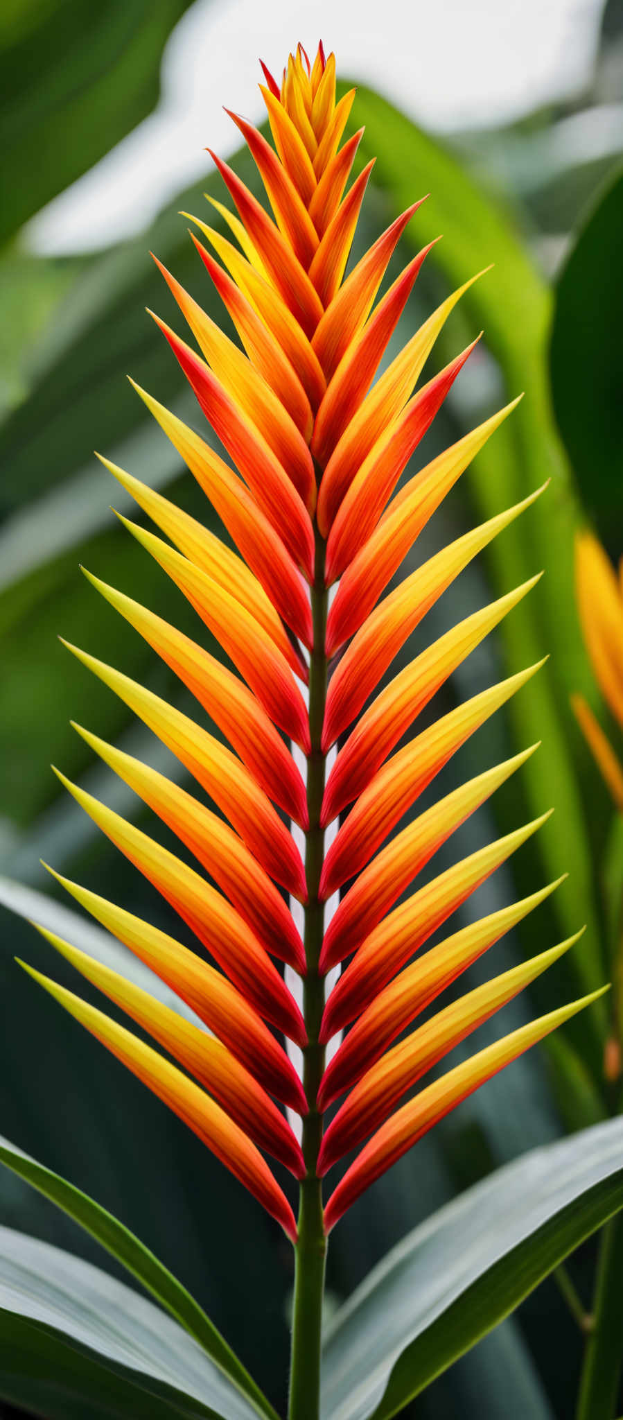 A vibrant red and yellow flower with long pointed petals.