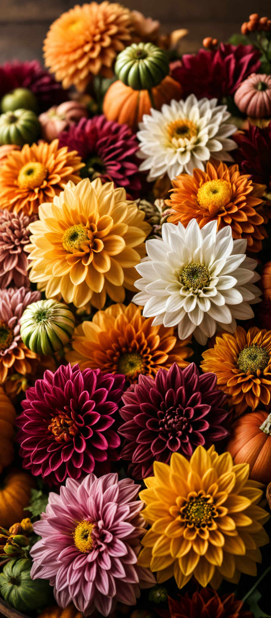 A vibrant collection of daisies in various colors including orange yellow pink and white.