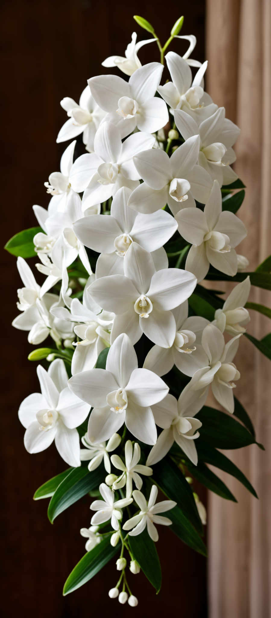 A beautiful bouquet of white orchids.