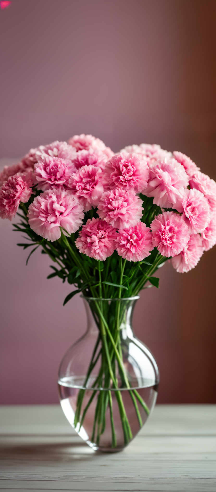 A bouquet of pink flowers in a clear glass vase.