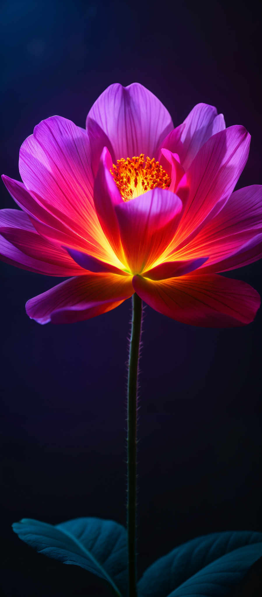 A vibrant pink flower with a yellow center is the main focus of this image.