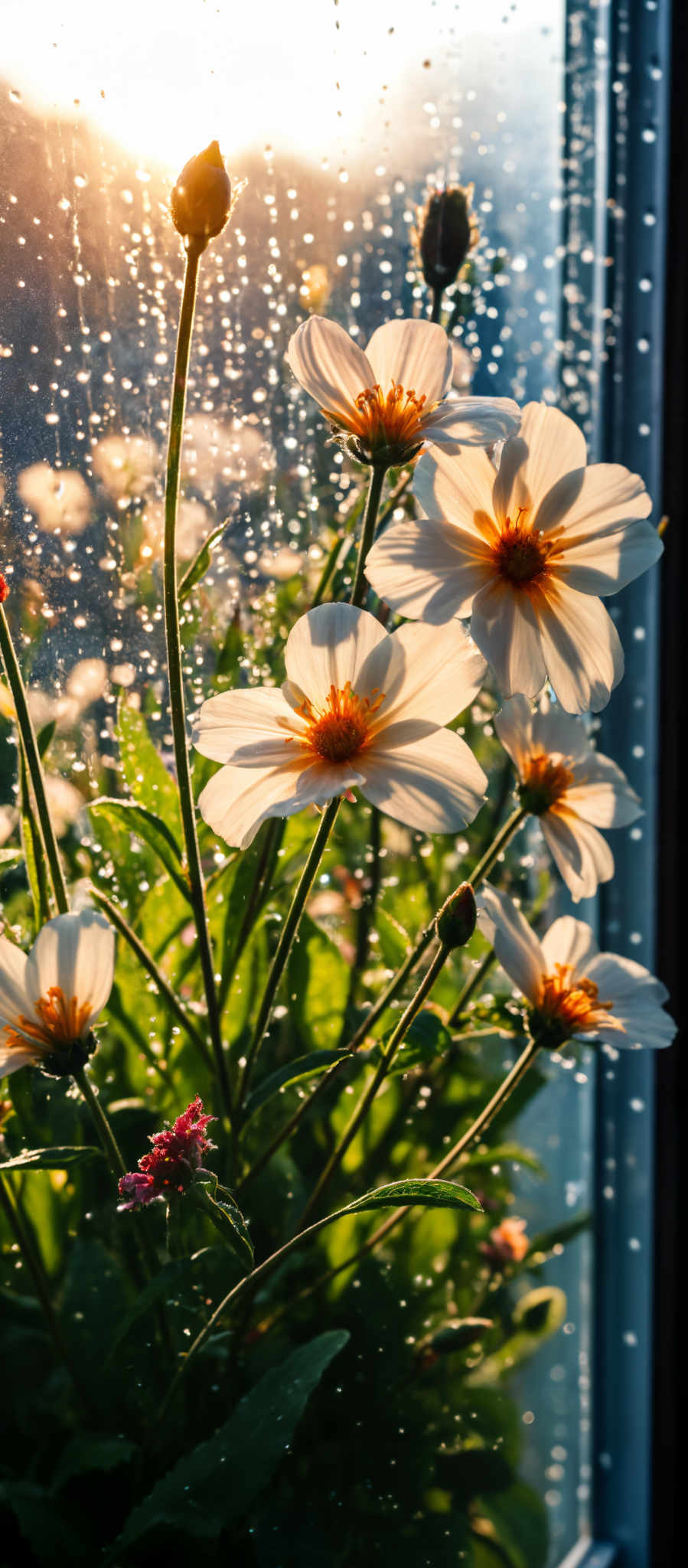 A beautiful bouquet of white flowers with orange centers.