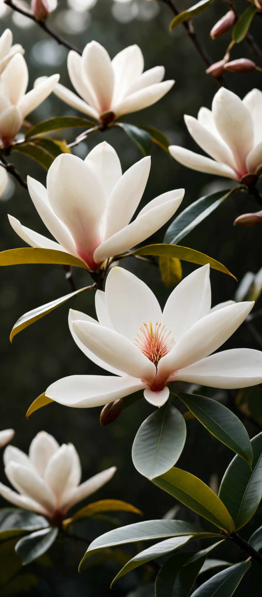 A white flower with a yellow center and green leaves.