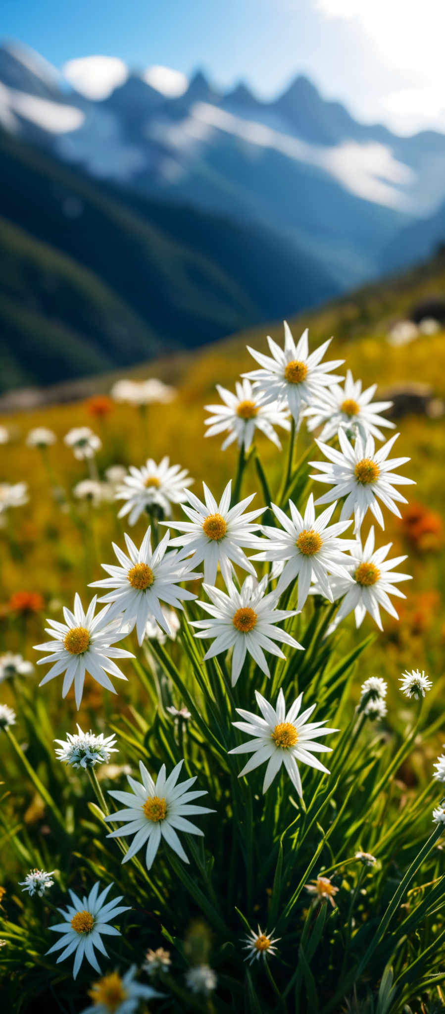 A field of daisies with yellow centers.