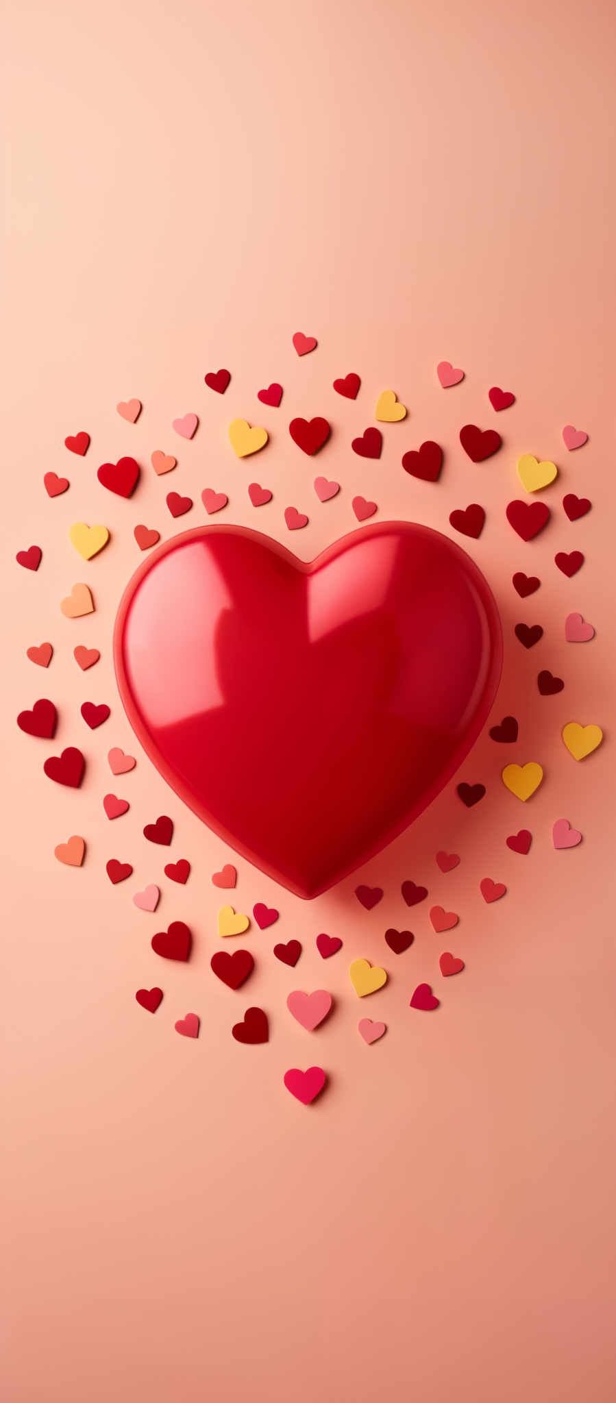 A heart-shaped object is surrounded by a multitude of hearts in various colors.