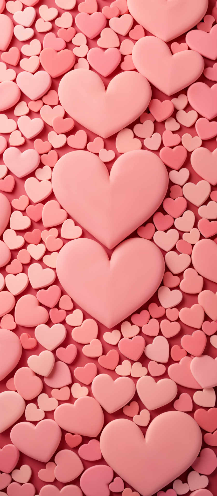 A close up of a heart shaped object in a vibrant shade of pink. The heart is the main focus of the photo with its shape and color standing out against the backdrop. The background is filled with a multitude of smaller heart shaped objects creating a sense of depth and repetition. The hearts are arranged in a seemingly random pattern yet they come together to form a cohesive and visually appealing image. Despite the randomness there's a sense that the hearts are connected perhaps symbolizing love or unity. The image is a celebration of love and affection captured in the form of hearts.