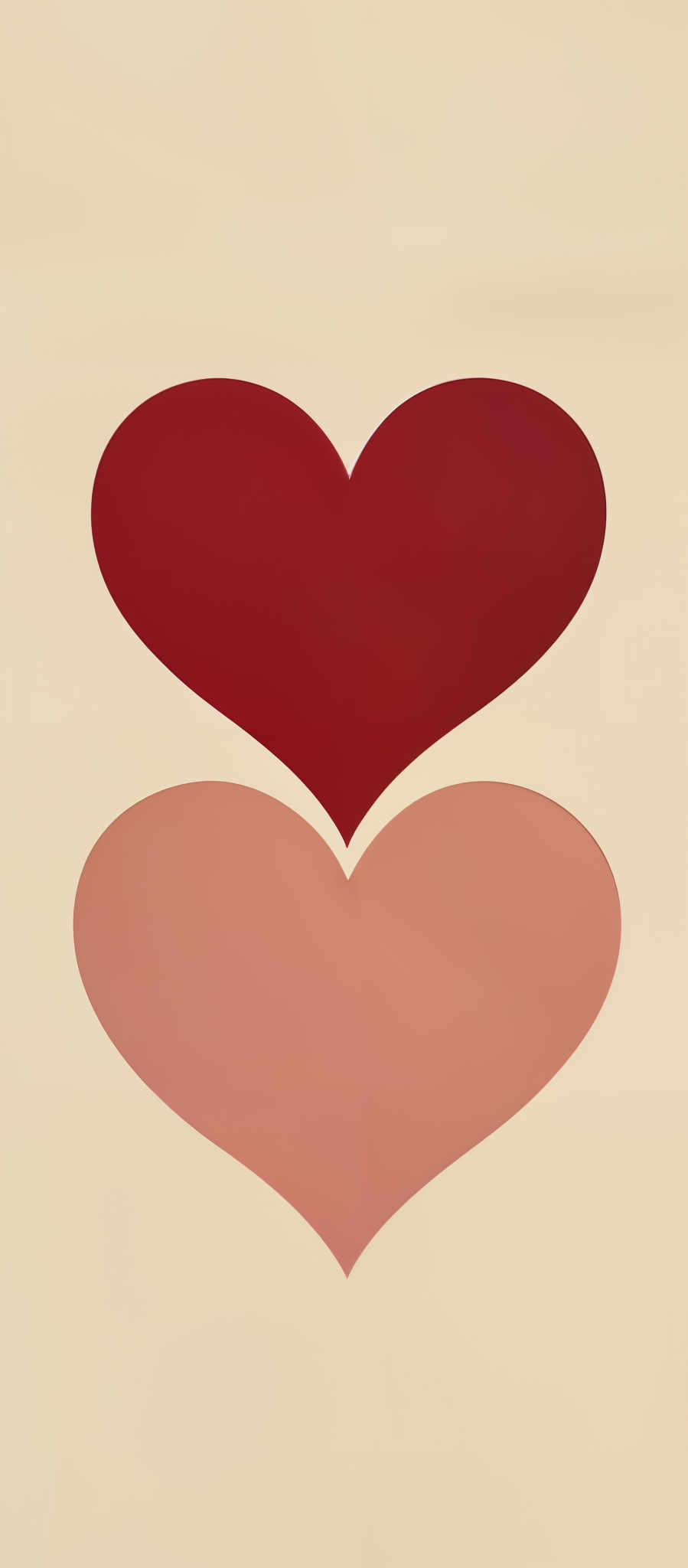 Two red hearts are shown on a beige background.