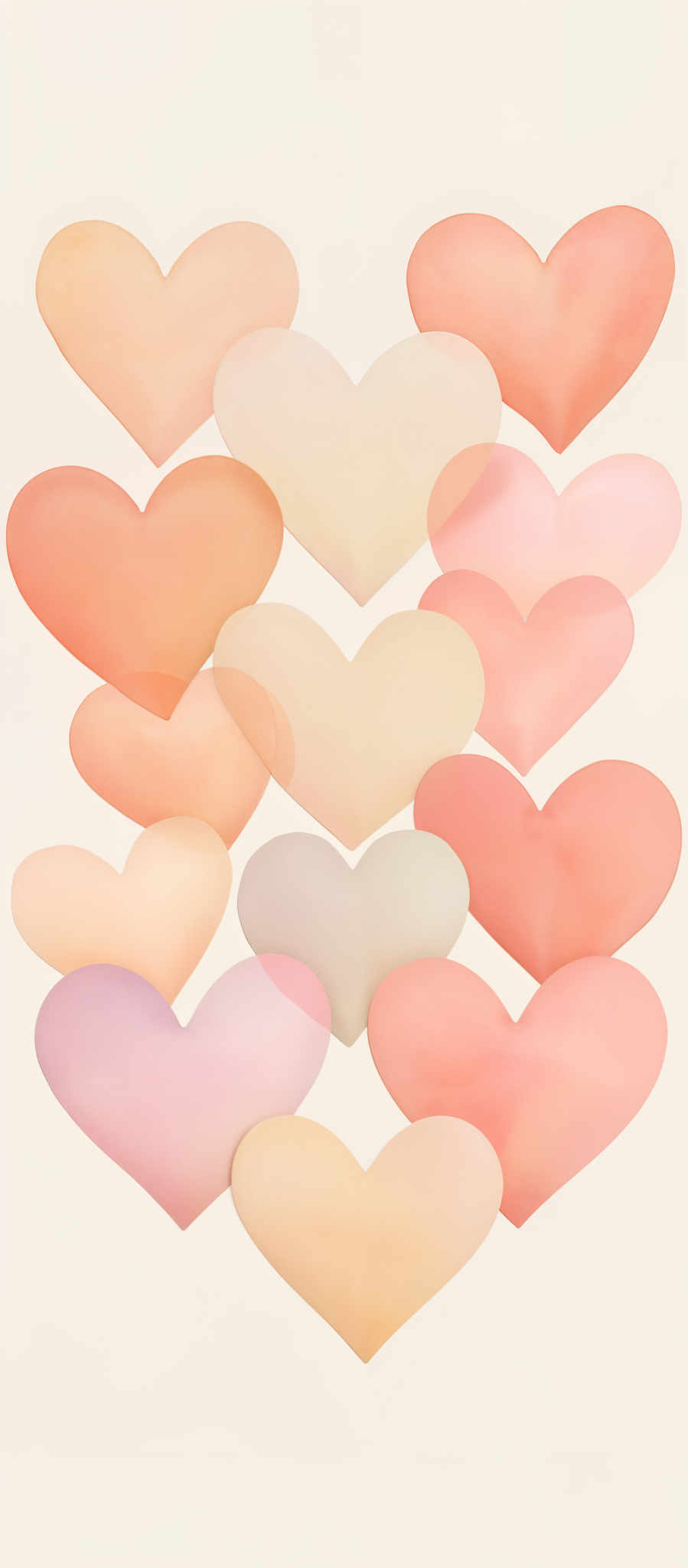 A collection of hearts in various shades of pink peach and white.