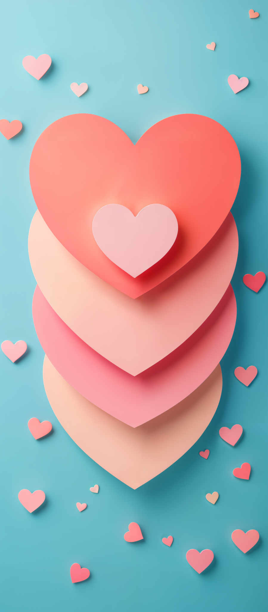 A stack of hearts in various shades of pink and blue.