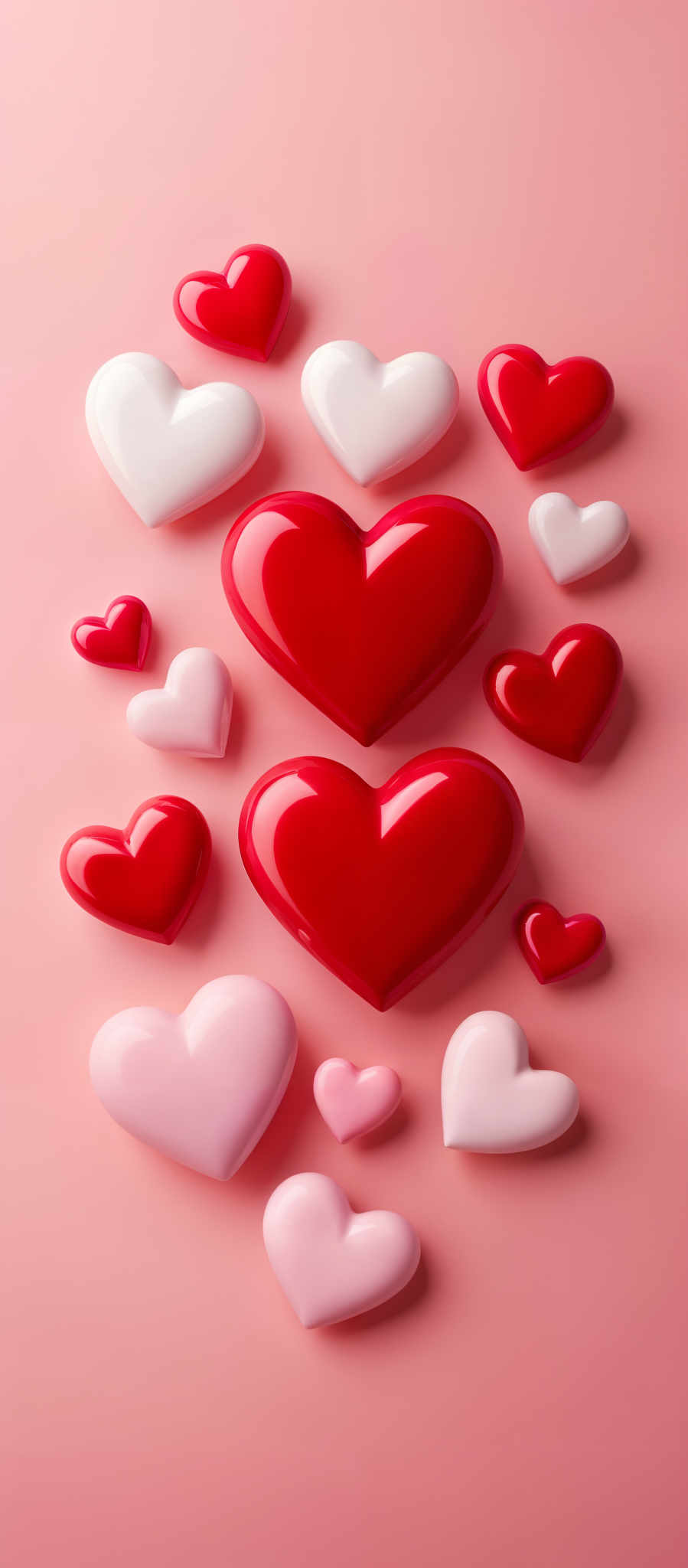 The image presents a delightful array of 16 heart-shaped objects all uniformly colored in a vibrant shade of red. These objects are meticulously arranged in a grid-like pattern with 4 rows and 4 columns. Each heart is identical in size and shape creating a sense of uniformity and harmony. The background of the grid is a soft pastel pink providing a gentle contrast to the bold red of the hearts. The overall composition is simple yet striking with the red hearts standing out vividly against the pink backdrop.