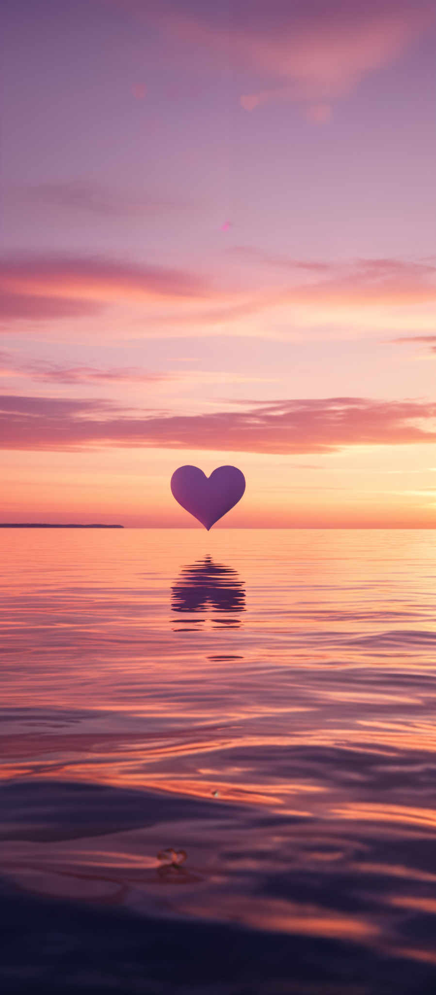 A heart-shaped balloon floats in the ocean at sunset.