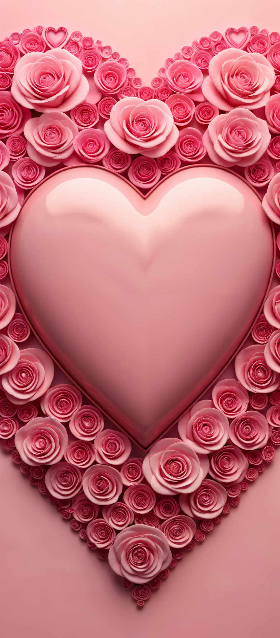 A heart-shaped object is surrounded by pink roses.