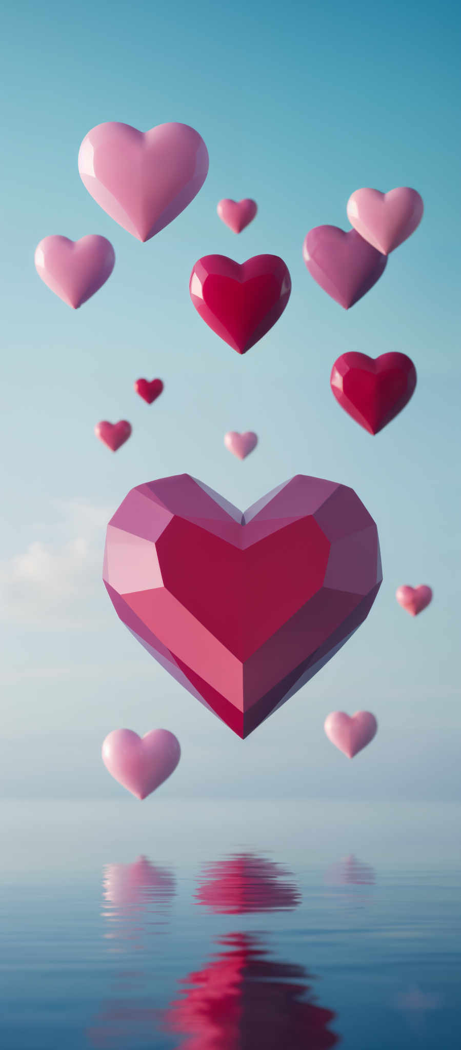 A heart-shaped object is surrounded by smaller hearts.