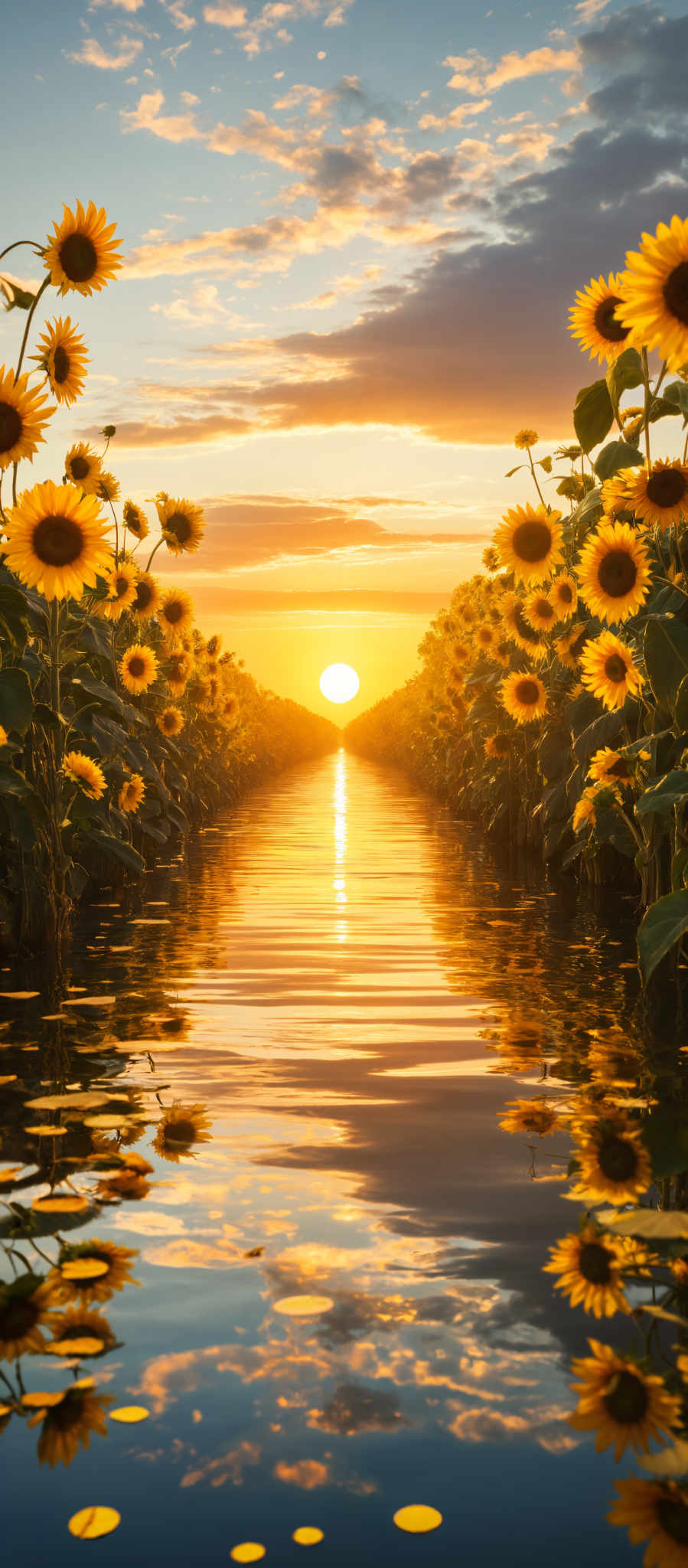 A beautiful sunset over a field of sunflowers.