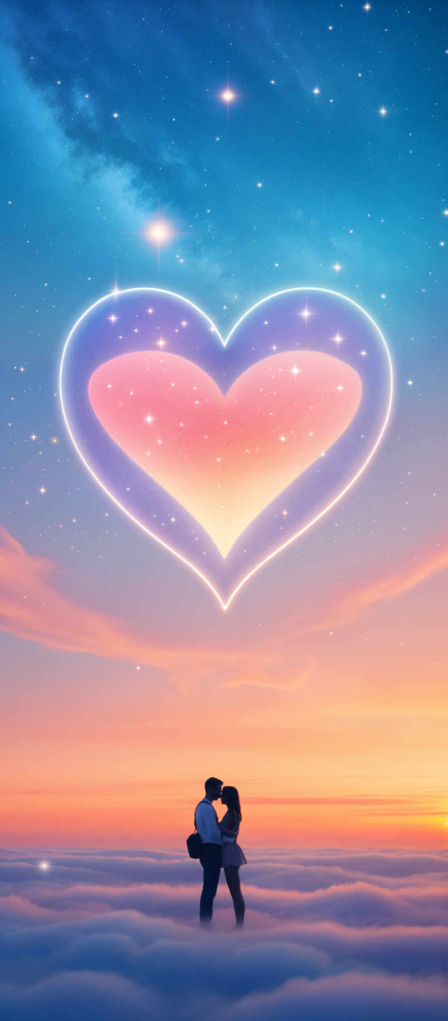 A heart-shaped graphic with a gradient of pink and blue colors.