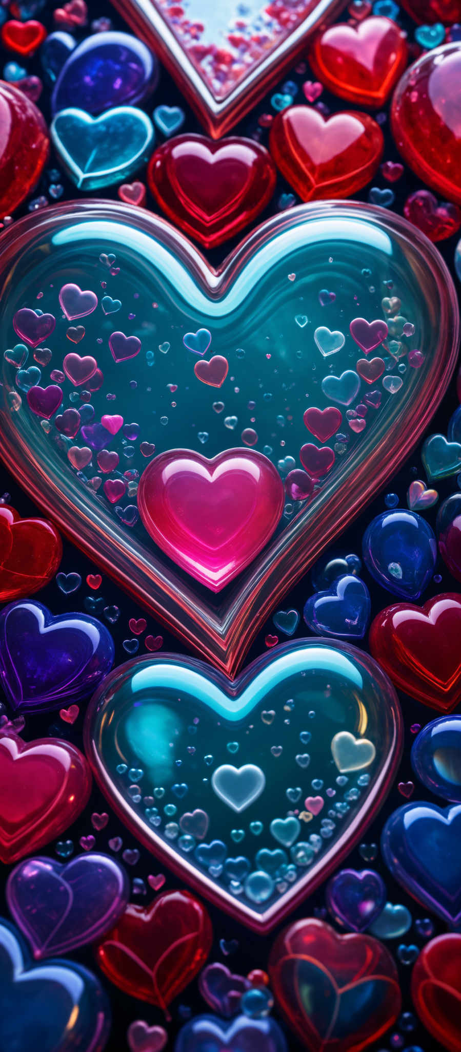 A heart-shaped image is composed of numerous smaller hearts in various colors.