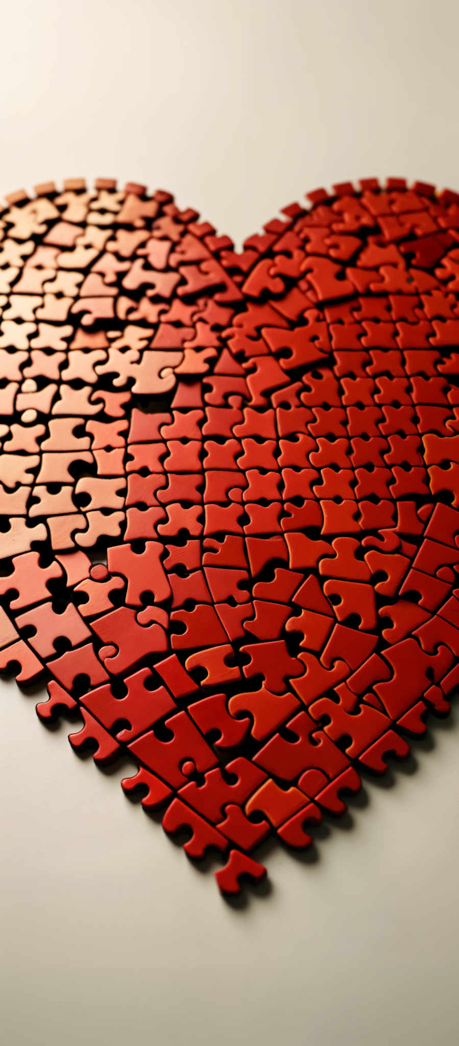 A close up of a red puzzle with a white background.