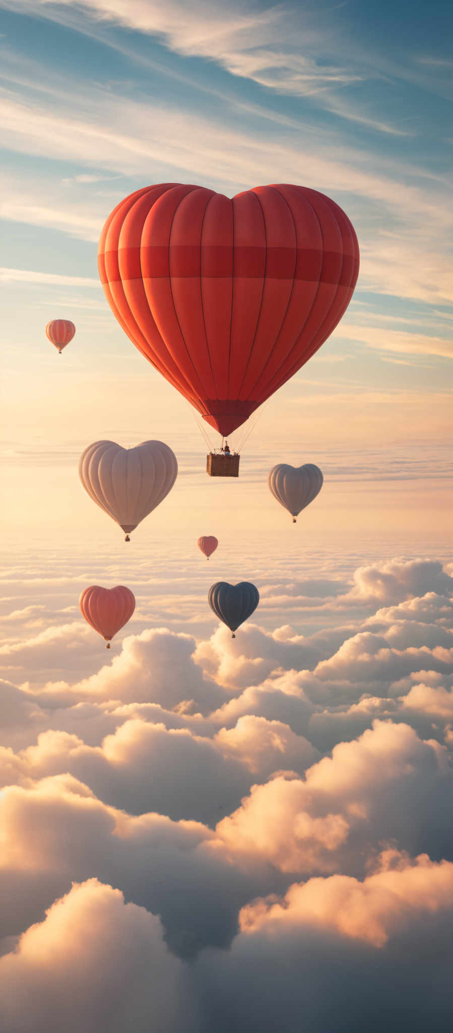 A group of hot air balloons floating in the sky.