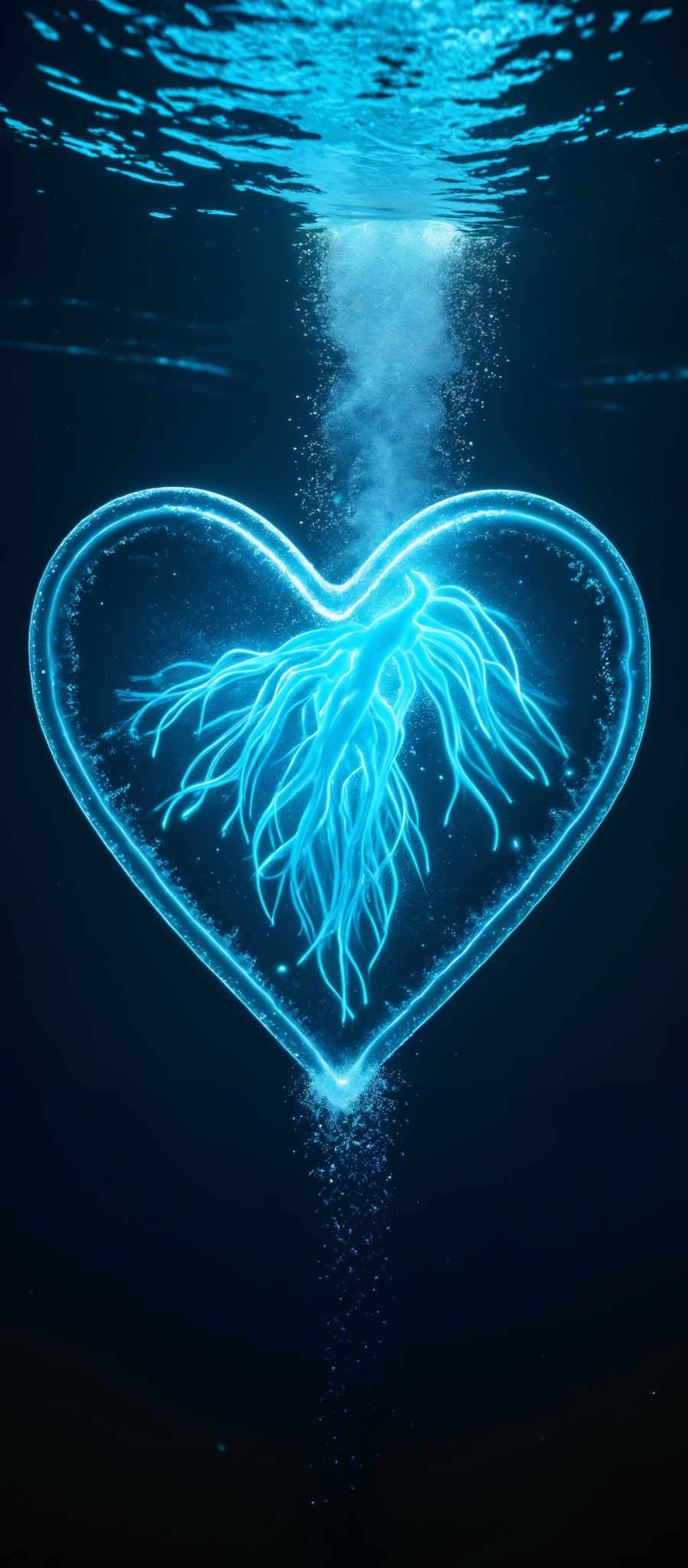 A blue heart with a tree-like design in the center.